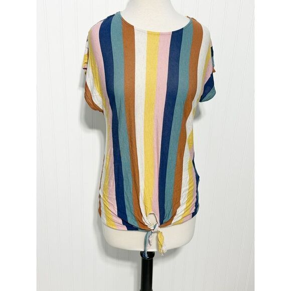 Anthropologie W5 Womens Stripe Short Sleeve Tie Front Top Multi-Color Size Large - Picture 1 of 9